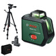 Pildil on Bosch ristjoonlaser PLL360-15G koos TT 120 statiivi, MM 3 klambriga ja tarvikute kotiga.